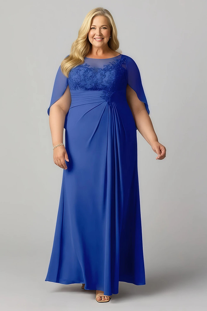Akaks Abigail Royal Blue Mother Of The Bride Dresses A-Line Floor Length Lace Capelet Chiffon Dress Image396388