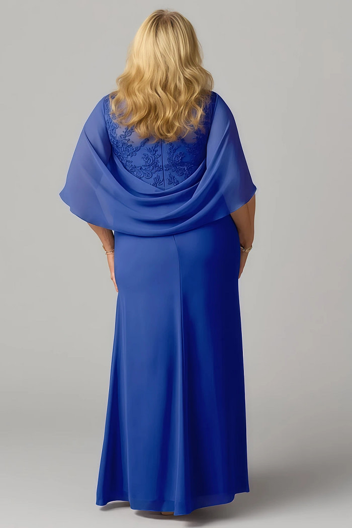 Akaks Abigail Royal Blue Mother Of The Bride Dresses A-Line Floor Length Lace Capelet Chiffon Dress Image494389
