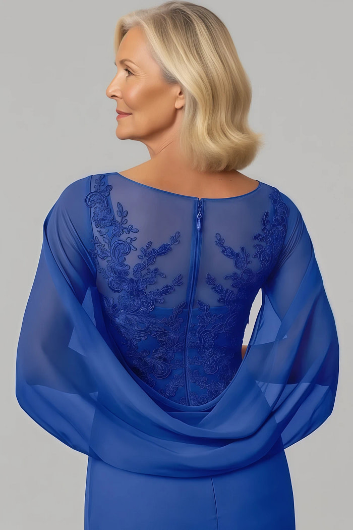 Akaks Abigail Royal Blue Mother Of The Bride Dresses A-Line Floor Length Lace Capelet Chiffon Dress Image953521
