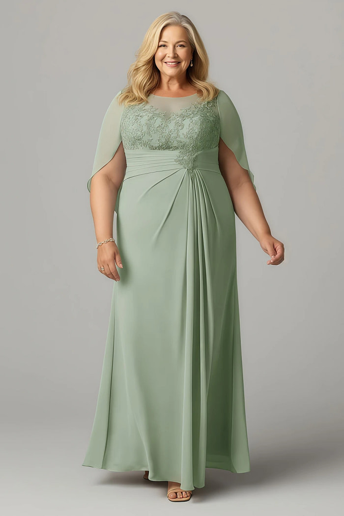 Akaks Abigail Sage Green Mother Of The Bride Dress A-Line Floor Length Lace Capelet Chiffon Dress Image671327