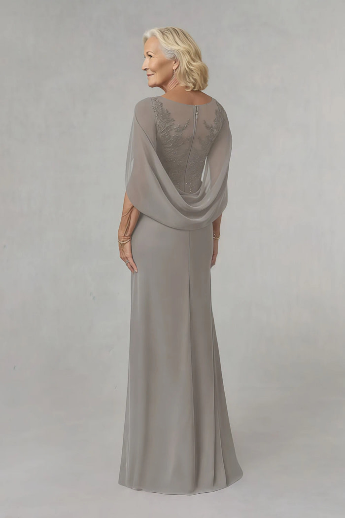 Akaks Abigail Taupe Mother Of The Bride Dress Plus Size A-Line Floor Length Lace Capelet Chiffon Dress Image804387