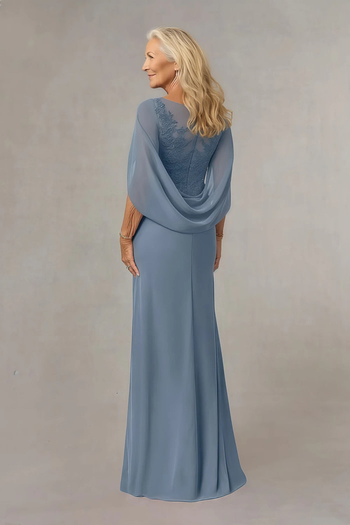 Akaks Abigail Twilight Mother Of The Bride Dresses Plus Size A-Line Floor Length Lace Capelet Chiffon Dress Image354315
