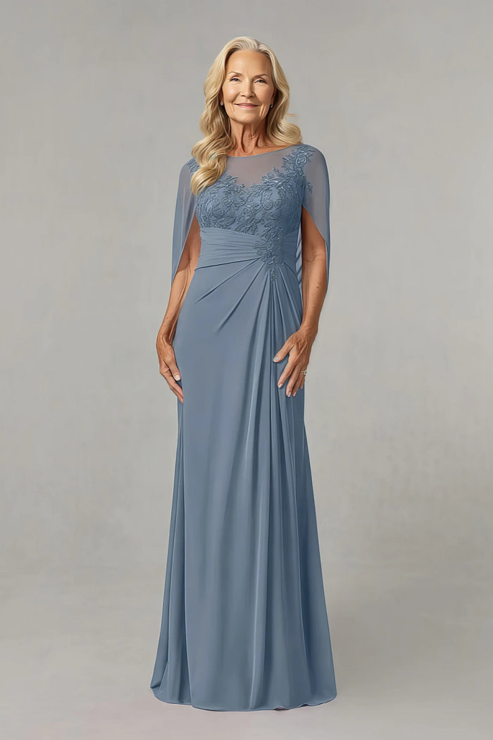 Akaks Abigail Twilight Mother Of The Bride Dresses Plus Size A-Line Floor Length Lace Capelet Chiffon Dress Image748558