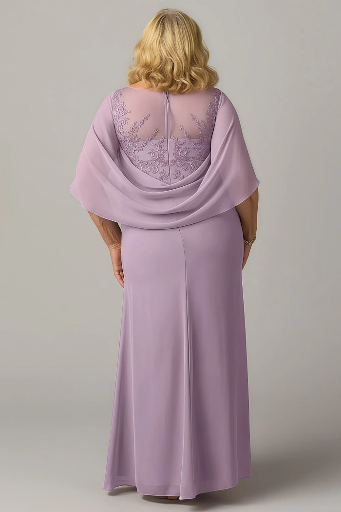 Akaks Abigail Wisteria Mother Of The Bride Dress A-Line Floor Length Lace Capelet Chiffon Dress Image122876