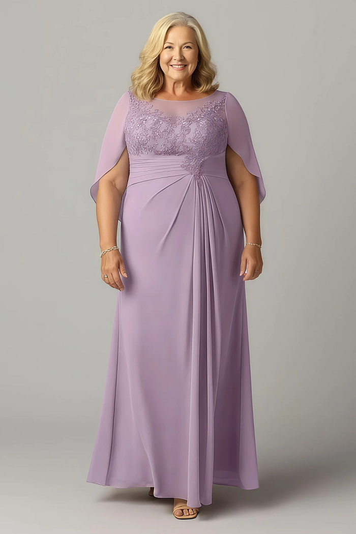 Akaks Abigail Wisteria Mother Of The Bride Dress A-Line Floor Length Lace Capelet Chiffon Dress Image128916