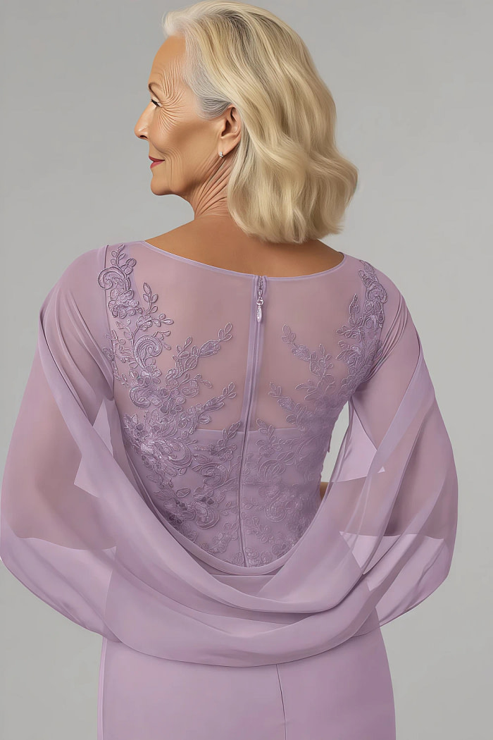 Akaks Abigail Wisteria Mother Of The Bride Dress A-Line Floor Length Lace Capelet Chiffon Dress Image573058