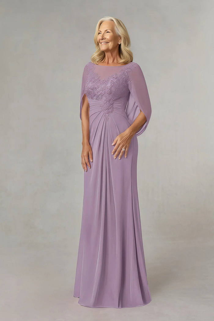 Akaks Abigail Wisteria Mother Of The Bride Dress A-Line Floor Length Lace Capelet Chiffon Dress Image730493