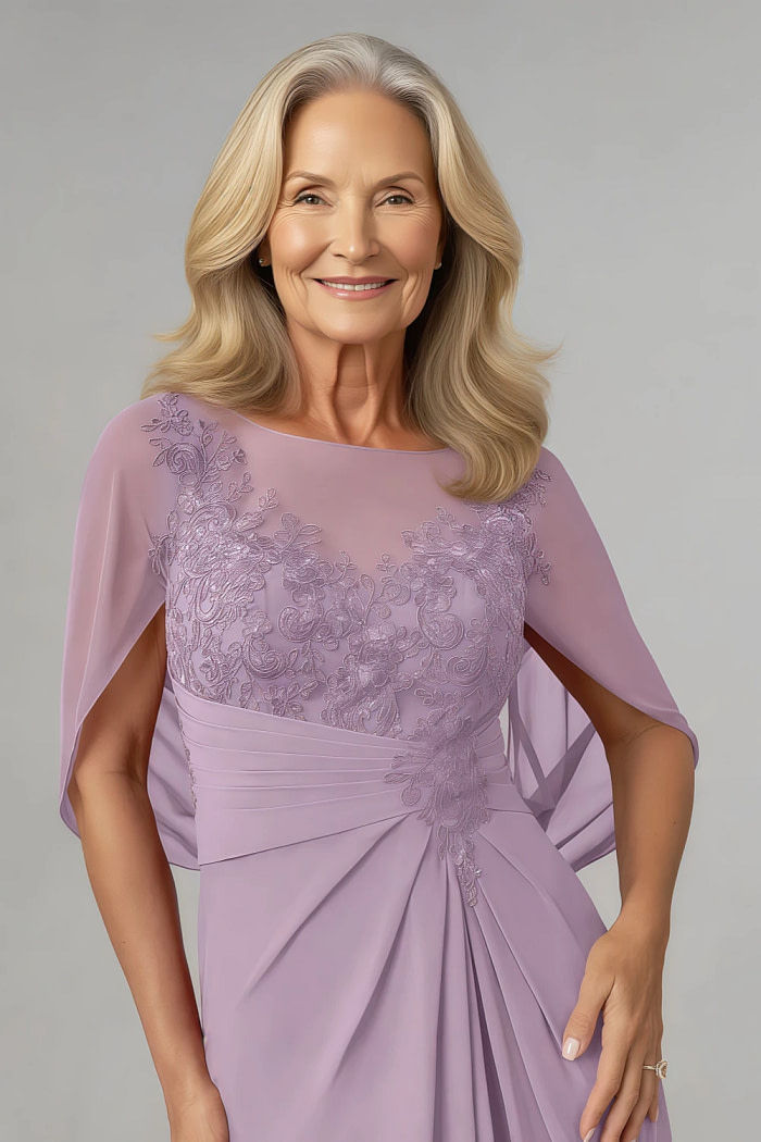 Akaks Abigail Wisteria Mother Of The Bride Dress A-Line Floor Length Lace Capelet Chiffon Dress Image867009