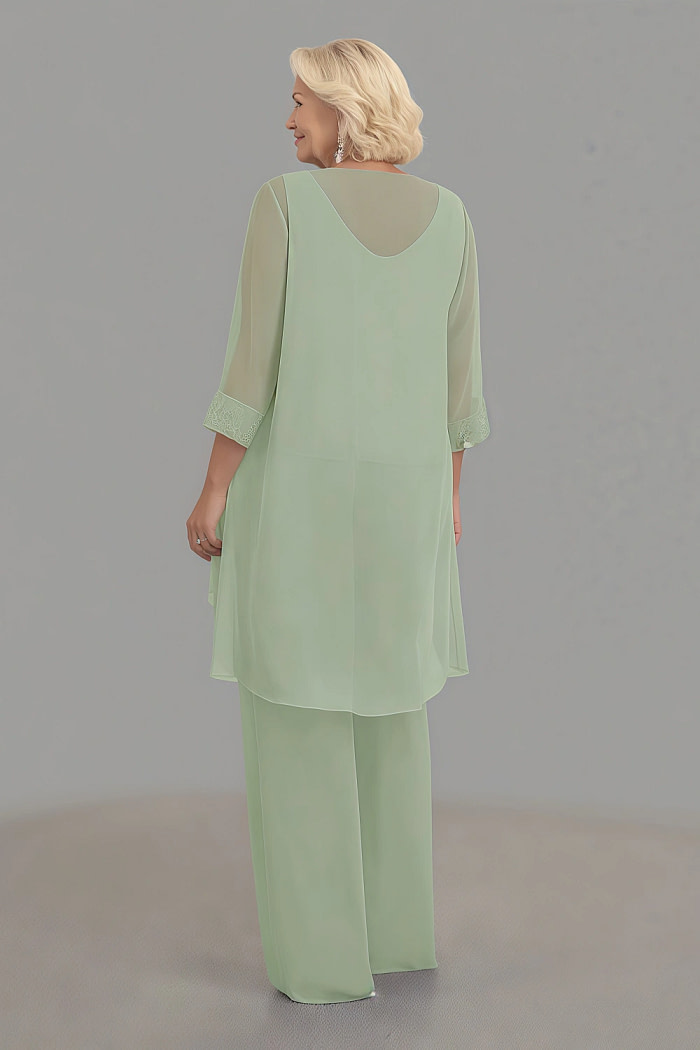 Akaks Adriana Dusty Sage Green Mother Of The Bride Dress Scoop Neck Pant Suit Sequins Chiffon Dress Image121873
