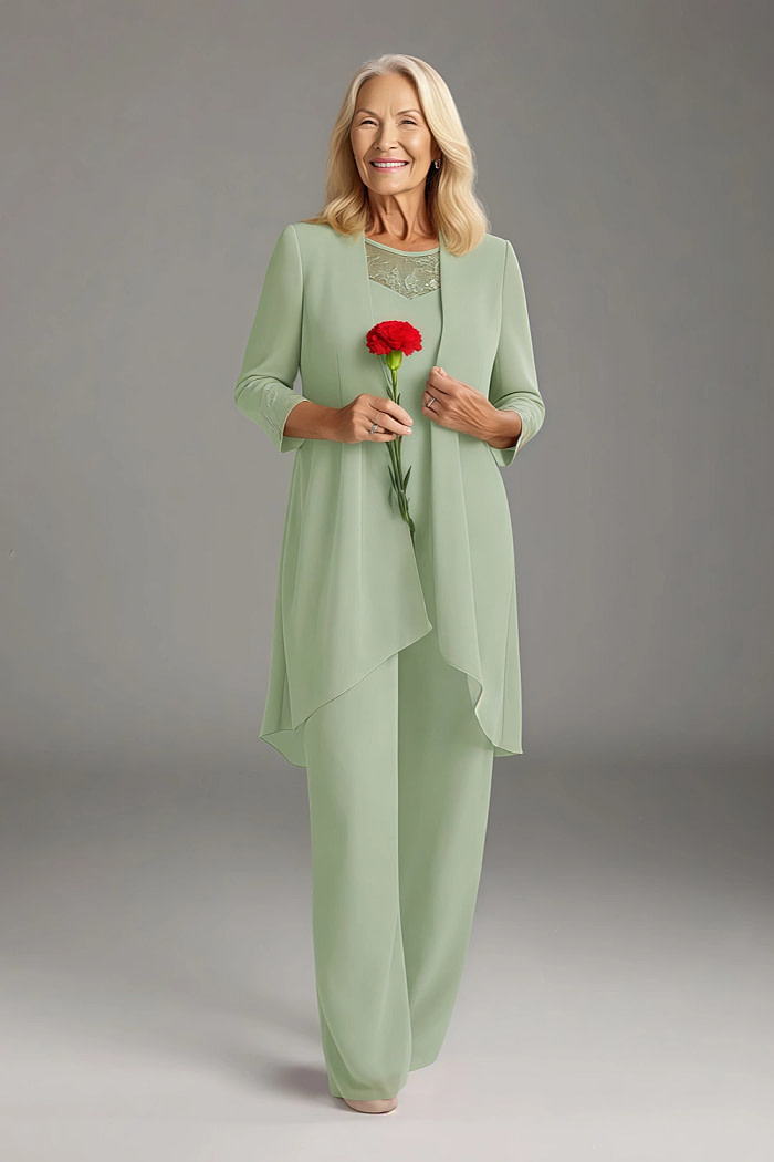 Akaks Adriana Dusty Sage Green Mother Of The Bride Dress Scoop Neck Pant Suit Sequins Chiffon Dress Image173121