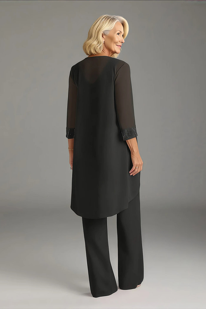 Akaks Adriana Elegant Black Mother Of The Bride Dresses Pant Suits Scoop Neck Sequins Chiffon Dress Image361582