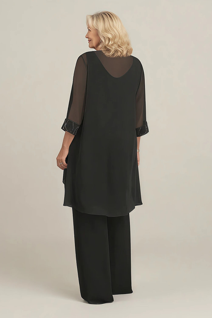 Akaks Adriana Elegant Black Mother Of The Bride Dresses Pant Suits Scoop Neck Sequins Chiffon Dress Image434986