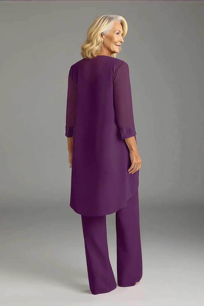 Akaks Adriana Grape Colored Mother Of The Bride Dresses Pant Suits Scoop Neck Sequins Chiffon Dress Image235325