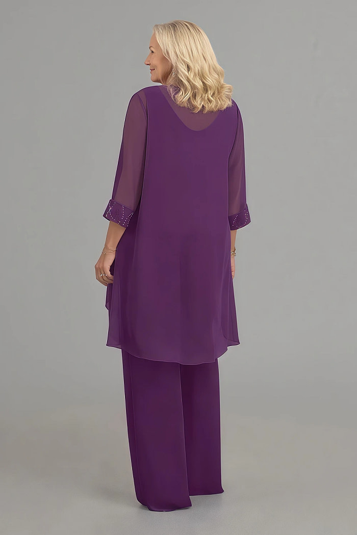 Akaks Adriana Grape Colored Mother Of The Bride Dresses Pant Suits Scoop Neck Sequins Chiffon Dress Image466987