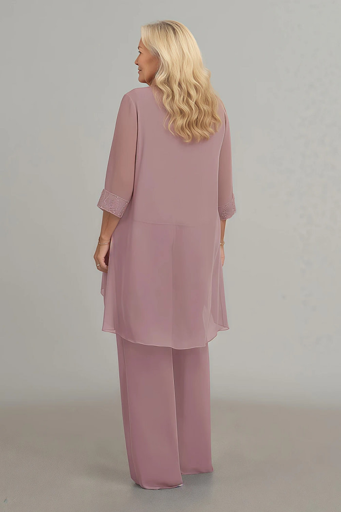 Akaks Adriana Mother Of The Groom Dresses Dusty Rose Pant Suits Scoop Neck Sequins Chiffon Dress Image647629