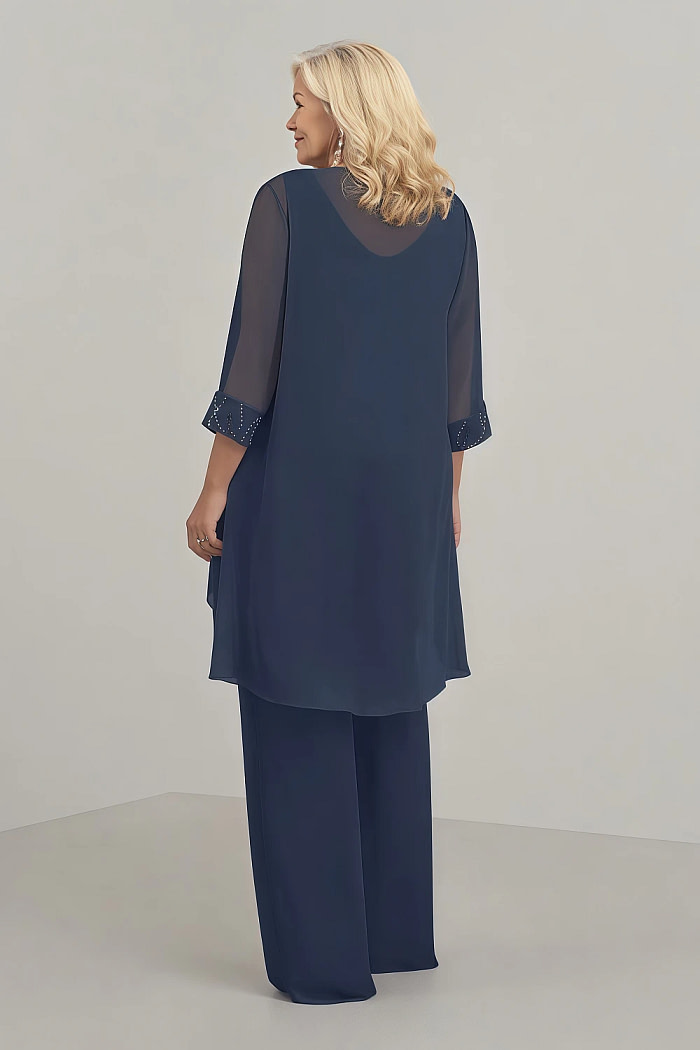 Akaks Adriana Navy Blue Mother Of The Groom Dresses Pant Suits Scoop Neck Sequins Chiffon Dress Image993652