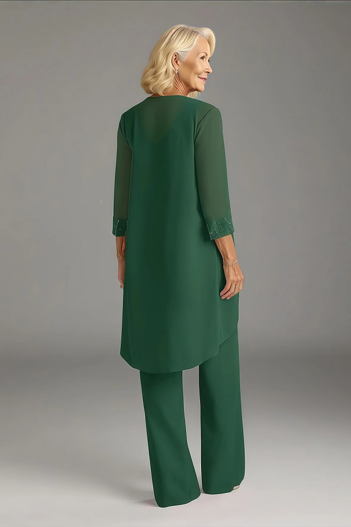 Akaks Adriana Pant Suits Mother Of The Bride Dark Green Dresses Scoop Neck Sequins Chiffon Dress Image399480