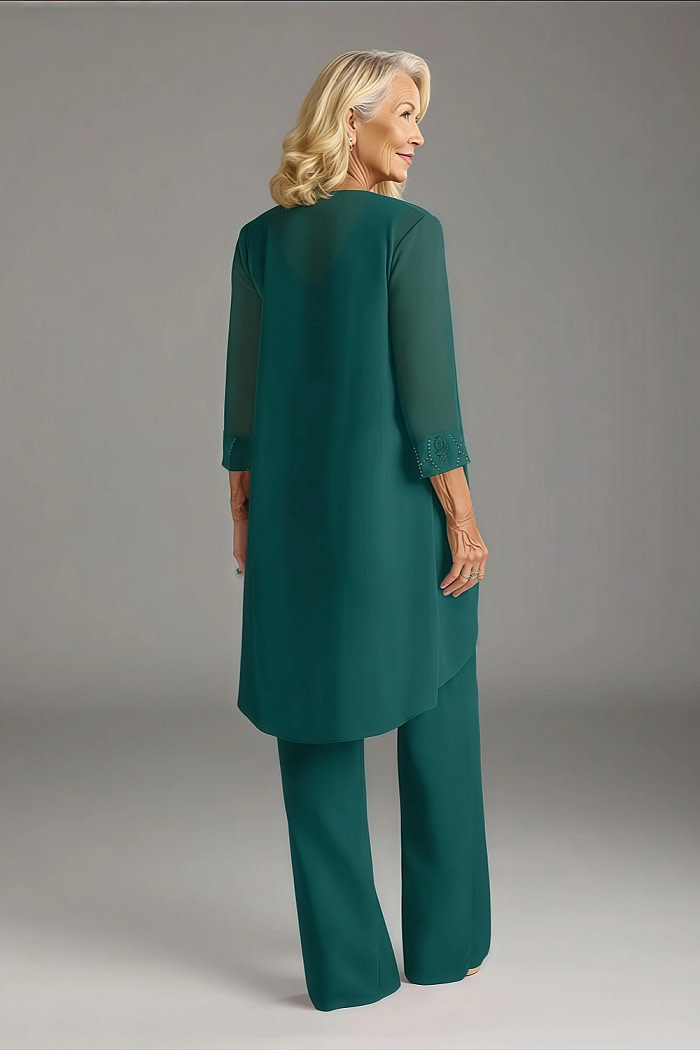 Akaks Adriana Pant Suits Mother Of The Bride Peacock Color Dress Scoop Neck Sequins Chiffon Dress Image154868