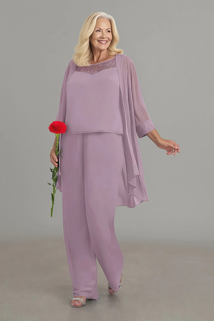 Akaks Adriana Purple Wisteria Mother Of The Groom Dresses Pant Suits Scoop Neck Sequins Chiffon Dress Image573017
