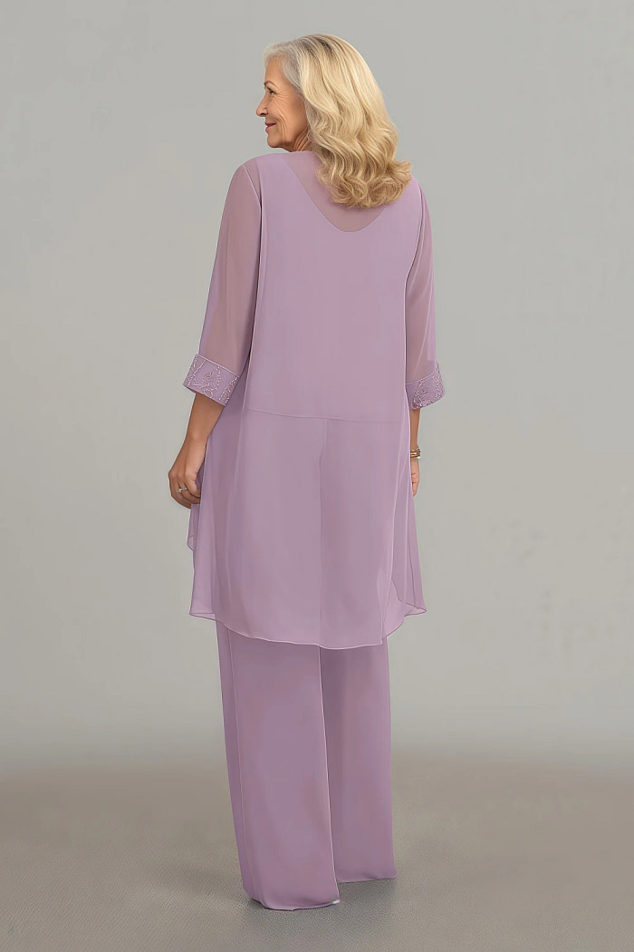 Akaks Adriana Purple Wisteria Mother Of The Groom Dresses Pant Suits Scoop Neck Sequins Chiffon Dress Image883951