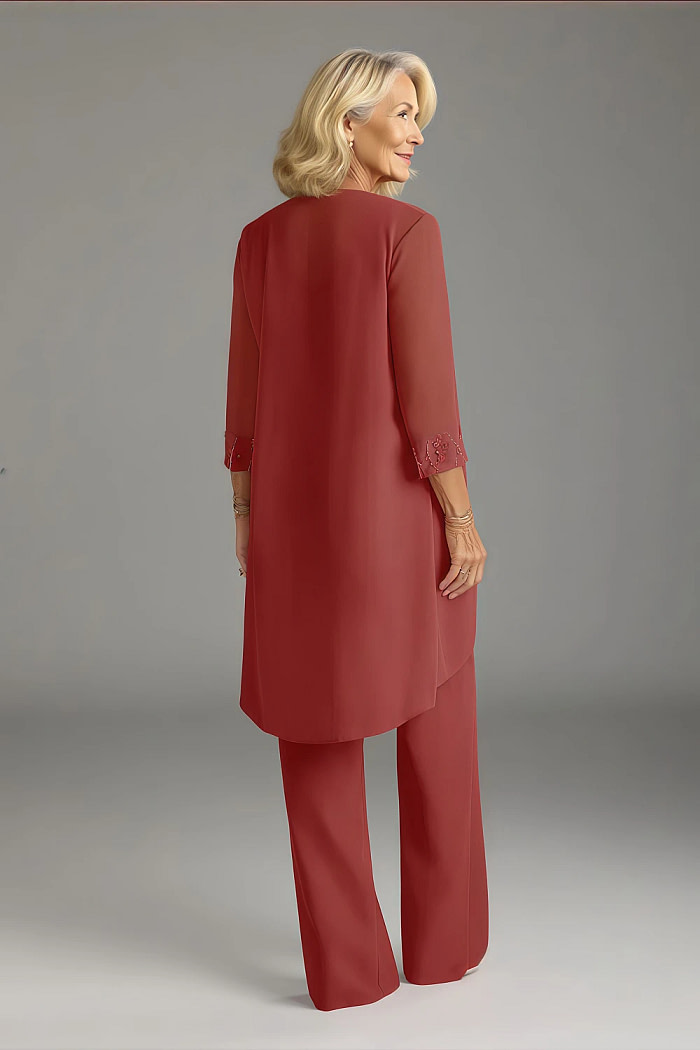 Akaks Adriana Rust Colored Mother Of The Bride Dresses Pant Suits Scoop Neck Sequins Chiffon Dress Image239917