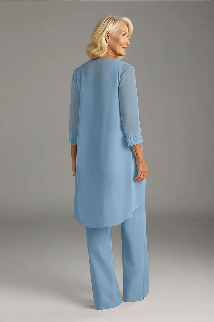 Akaks Adriana Steel Blue Mother Of The Groom Dresses Pant Suits Scoop Neck Sequins Chiffon Dress Image861168