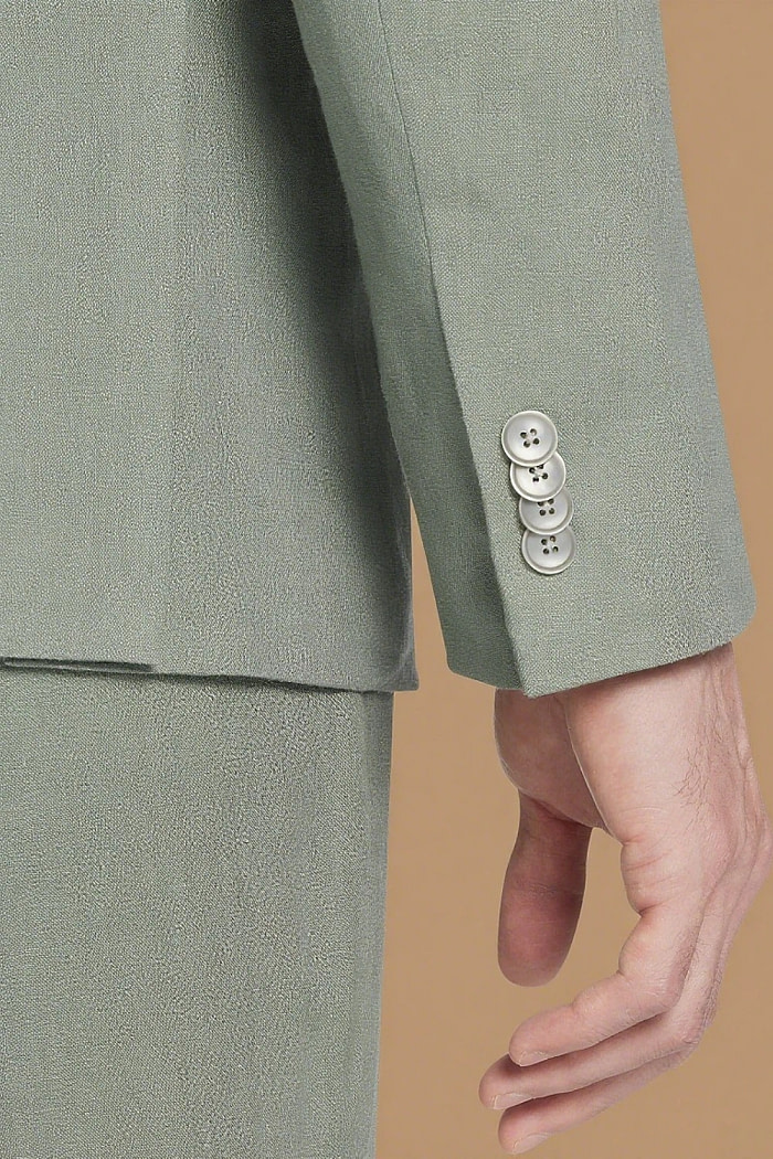 Akaks Arlo Linen Sage Green Suit Single Breasted Notch Lapels Side-Vented Jacket Flat Front Pre-Hemmed Pants Image327227