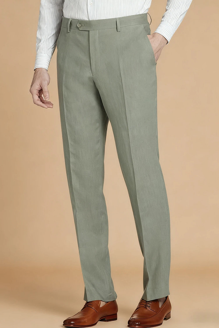 Akaks Arlo Linen Sage Green Suit Single Breasted Notch Lapels Side-Vented Jacket Flat Front Pre-Hemmed Pants Image348292