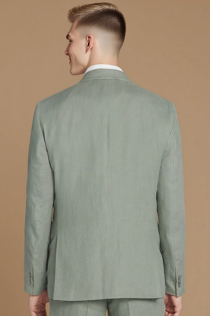Akaks Arlo Linen Sage Green Suit Single Breasted Notch Lapels Side-Vented Jacket Flat Front Pre-Hemmed Pants Image492695