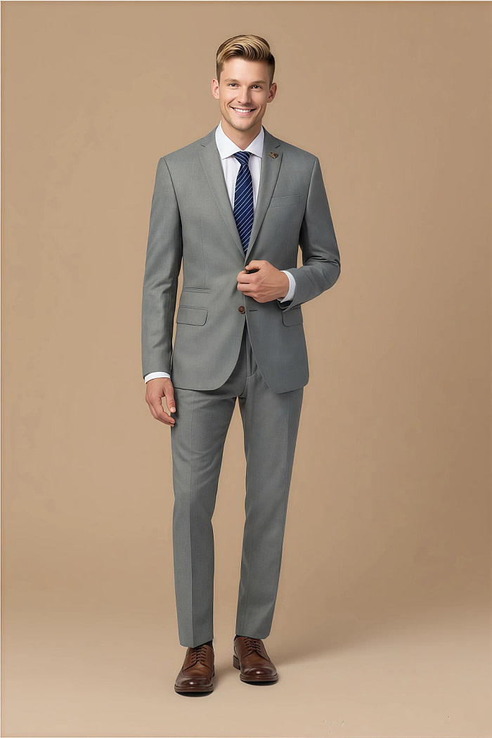 Akaks Axel Stretch Light Grey Suit 3 Piece Suits Single-Breasted Double-Button Jacket Straight-Leg Trousers With Back-Pocket Buttons Five-Button Waistcoat Image532576