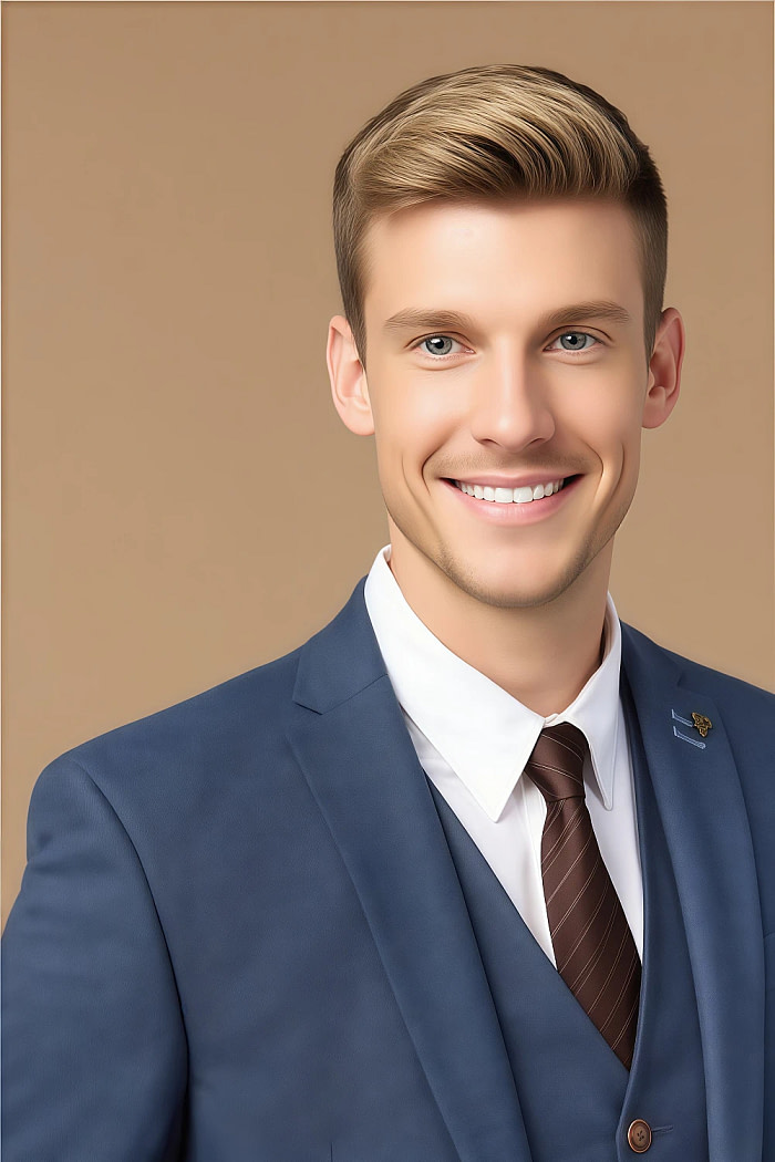 Akaks Axel Stretch Navy Suit Blue 3 Piece Suits Single-Breasted Double-Button Jacket Straight-Leg Trousers With Back-Pocket Buttons Five-Button Waistcoat Image300833