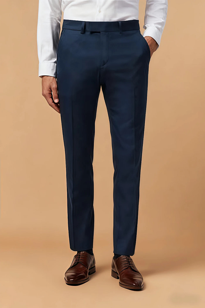 Akaks Axel Stretch Navy Suit Blue 3 Piece Suits Single-Breasted Double-Button Jacket Straight-Leg Trousers With Back-Pocket Buttons Five-Button Waistcoat Image466544