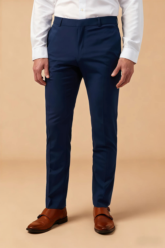 Akaks Beau Stretch Blue Suit 3 Piece Suits Single-Breasted Double-Button Jacket Straight-Leg Trousers With Back-Pocket Buttons Five-Button Waistcoat Image188259