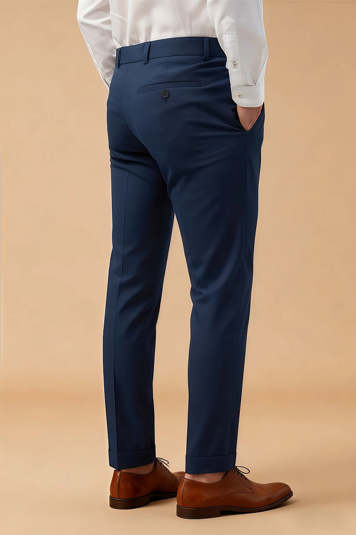 Akaks Beau Stretch Blue Suit 3 Piece Suits Single-Breasted Double-Button Jacket Straight-Leg Trousers With Back-Pocket Buttons Five-Button Waistcoat Image481638