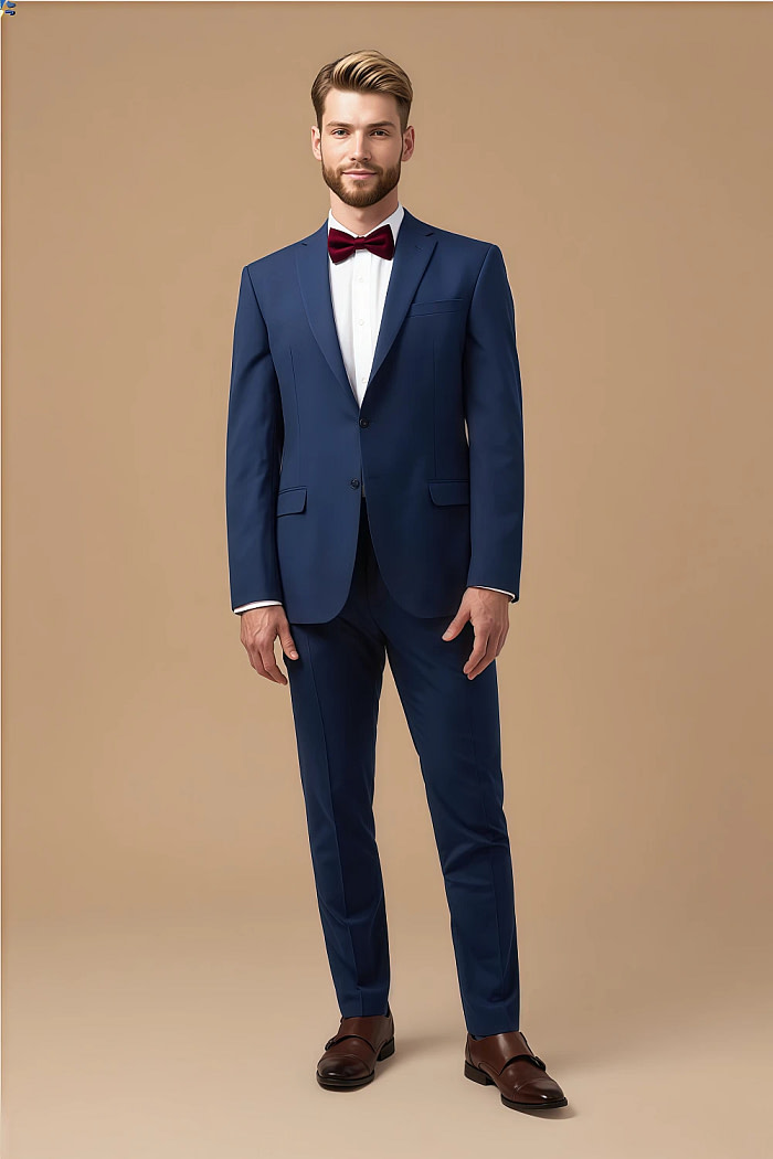 Akaks Beau Stretch Blue Suit 3 Piece Suits Single-Breasted Double-Button Jacket Straight-Leg Trousers With Back-Pocket Buttons Five-Button Waistcoat Image596435