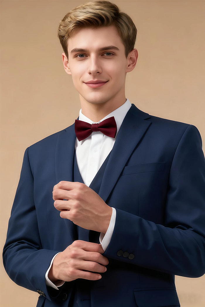 Akaks Beau Stretch Blue Suit 3 Piece Suits Single-Breasted Double-Button Jacket Straight-Leg Trousers With Back-Pocket Buttons Five-Button Waistcoat Image643581