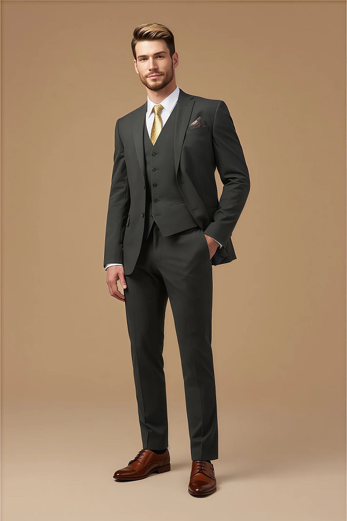 Akaks Beau Stretch Charcoal Gray Suit Three Piece Suit Single-Breasted Double-Button Jacket Straight-Leg Trousers With Back-Pocket Buttons Five-Button Waistcoat Image972118