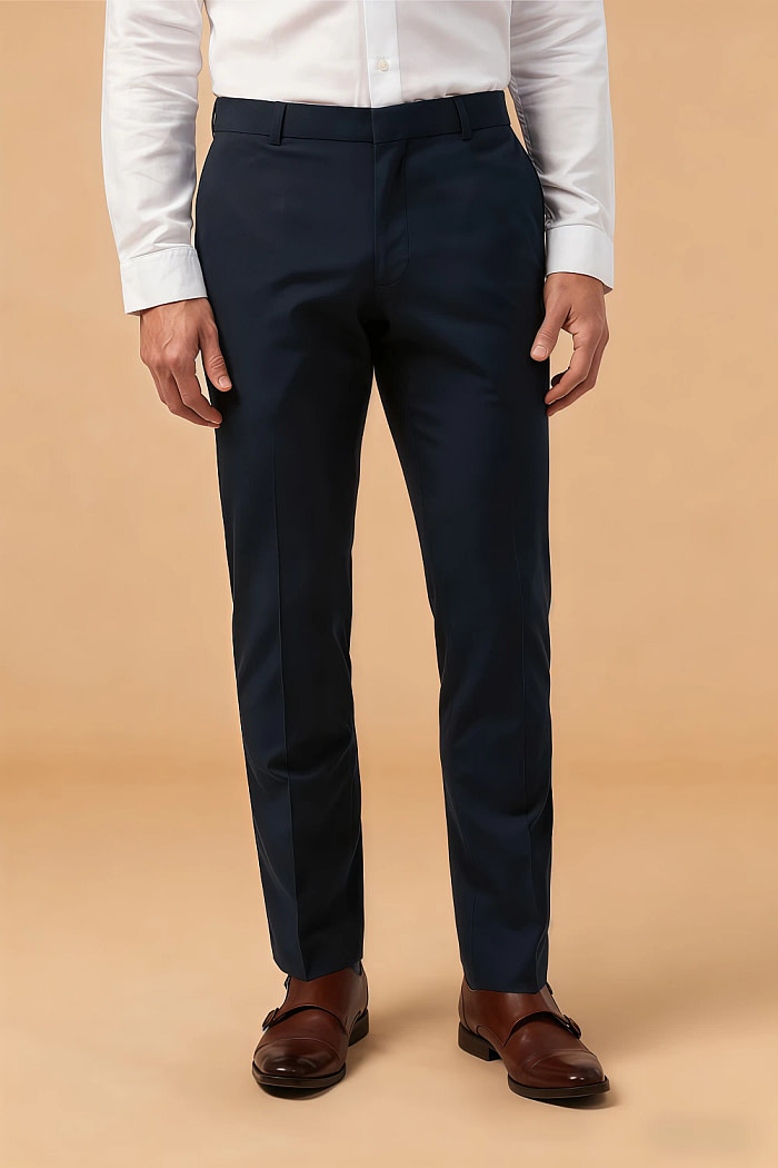 Akaks Beau Stretch Suits In Navy Blue Three Piece Suit Single-Breasted Double-Button Jacket Straight-Leg Trousers With Back-Pocket Buttons Five-Button Waistcoat Image952813