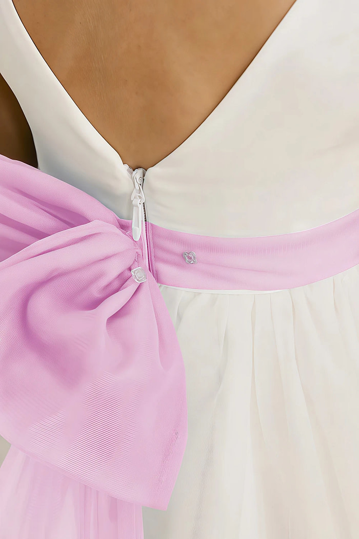 Akaks Blythe Flower Girl Dress Candy Pink A-Line Scoop Neck Tea Length Tulle Dress With Detachable Bow Image596515