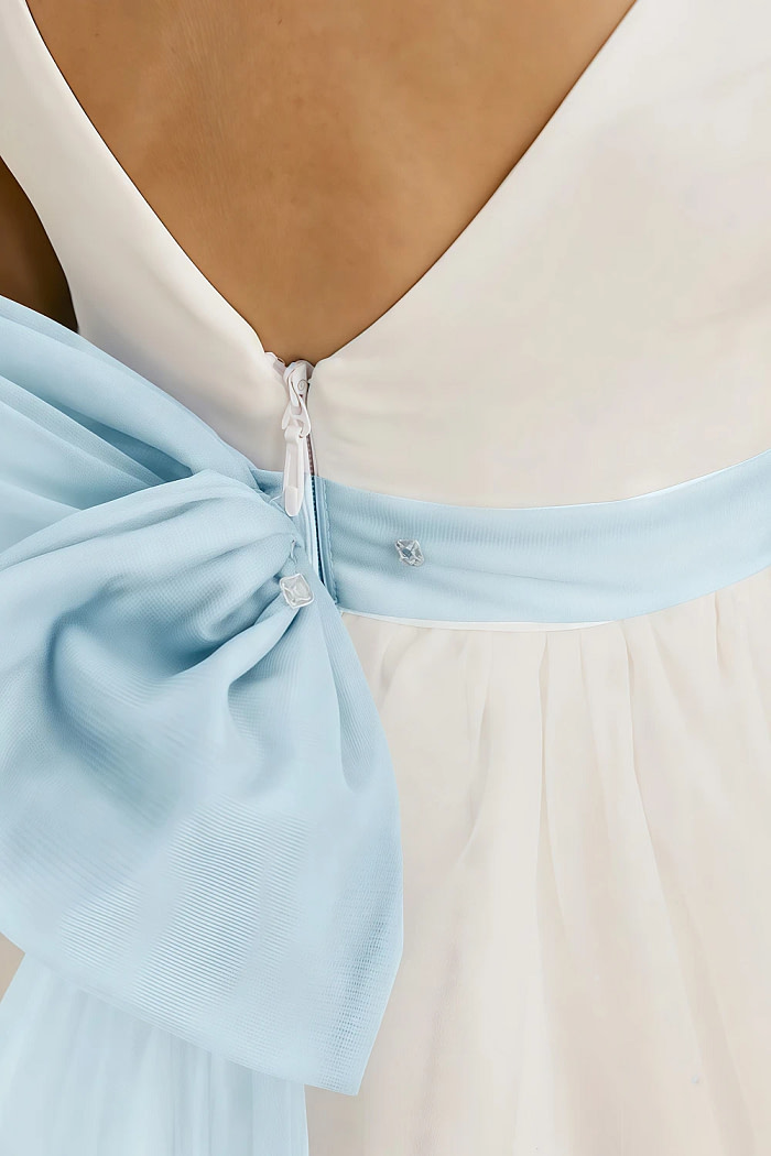 Akaks Blythe Flower Girl Dress Light Blue A-Line Scoop Neck Tea Length Tulle Dress With Detachable Bow Image825015