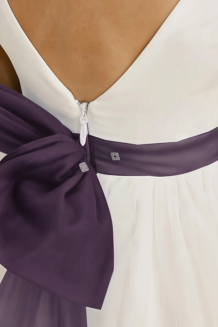 Akaks Blythe Flower Girl Dress Plum A-Line Scoop Neck Tea Length Tulle Dress With Detachable Bow Image220284
