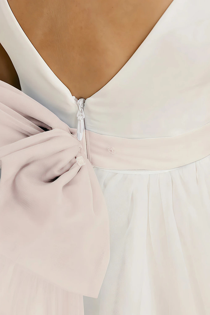 Akaks Blythe Flower Girl Dress Rose Petal A-Line Scoop Neck Tea Length Tulle Dress With Detachable Bow Image880049