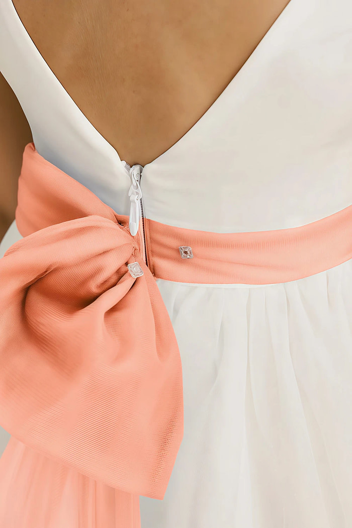 Akaks Blythe Flower Girl Dress Sunset A-Line Scoop Neck Tea Length Tulle Dress With Detachable Bow Image465575