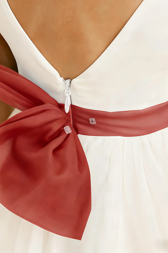 Akaks Blythe Flower Girl Dress Terracotta A-Line Scoop Neck Tea Length Tulle Dress With Detachable Bow Image659498