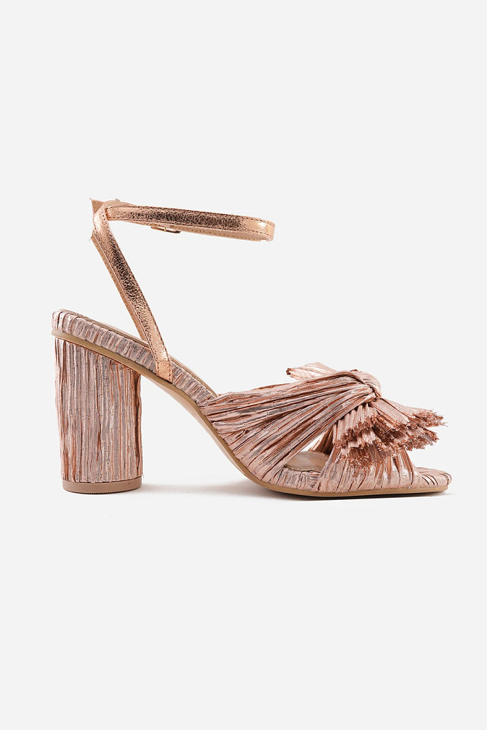 Akaks Champagne Satin Block Heel Farah Open Toe Sandals With The Bow Image566783