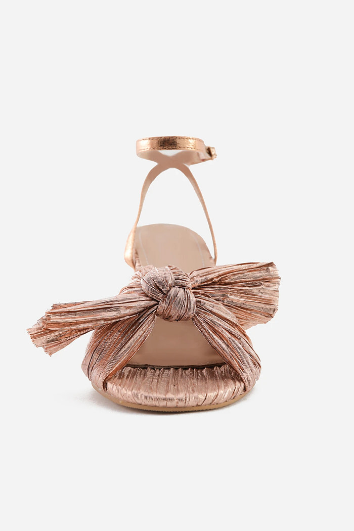 Akaks Champagne Satin Block Heel Farah Open Toe Sandals With The Bow Image827009