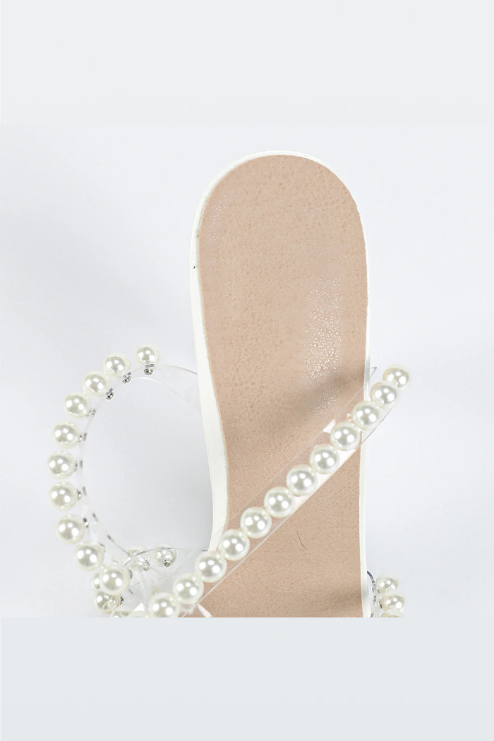 Akaks Fleur Peep Toe Stiletto White Sandals Pearl Strap For Women Heel Height 4.17Inch Image192820