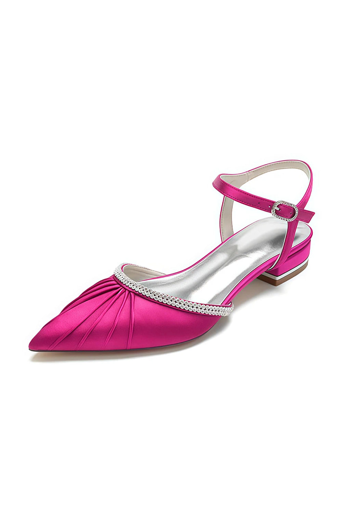 Akaks Fuchsia Pointed Toe Astra Satin Flats With Rhinestone Image713704