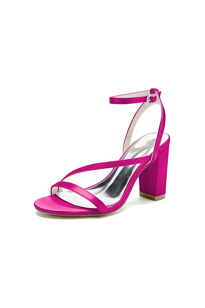 Akaks Fuchsia Satin Nara Womens Block Heel Sandals With Ankle Strap Image761928