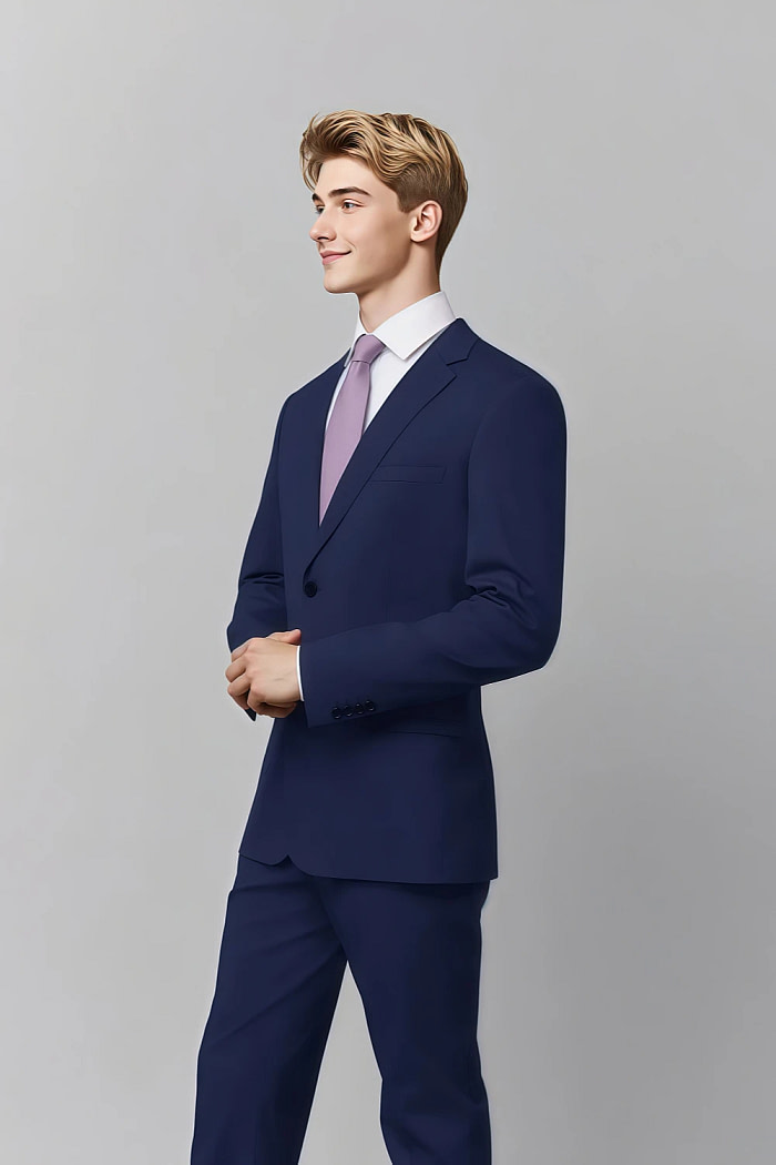 Akaks James Wool Blue Colour Suit Classic Single-Breasted Notch Lapels Jacket Adjustable Hems Pants Image180822